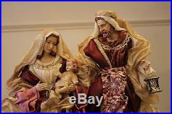 Krippenfiguren Heilige Familie Krippe Maria Josef Jesus 49cm Stoff Sockel Gold