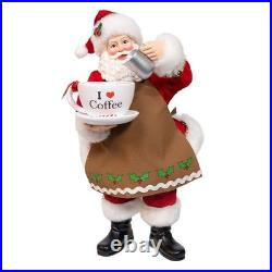 Kurt Adler 10.5 FabrichéT Santa with Oversized I Love Coffee Cup & C