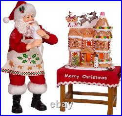 Kurt Adler 10.5-Inch Battery-Operated Fabriche Santa Decorating LED Gingerbread