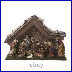 Kurt Adler 12-Inch Nativity Set with Stable and 10 Figures 12in, Brown