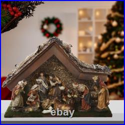 Kurt Adler 12-Inch Nativity Set with Stable and 10 Figures 12in, Brown