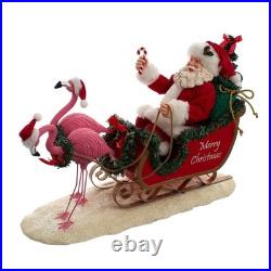 Kurt Adler Fabriche Christmas Figurine, Santa in Sleigh with Flamingos, 10.5in