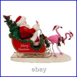 Kurt Adler Fabriche Christmas Figurine, Santa in Sleigh with Flamingos, 10.5in