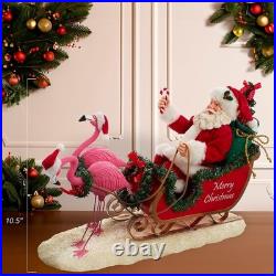 Kurt Adler Fabriche Christmas Figurine, Santa in Sleigh with Flamingos, 10.5in