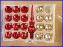 Kurt Adler Mini Christmas Tree Ornaments Red White Glass Balls Tree Topper