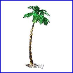 LARGE Artificial Xmas 7FT Palm Tree With 96 LED Lights Iron Stand Outdoor Decor