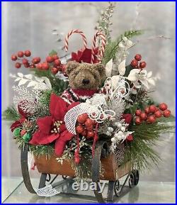 LARGE Holiday Christmas Centerpiece Sleigh Tabletop Bear Decorative Floral Decor