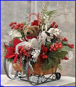 LARGE Holiday Christmas Centerpiece Sleigh Tabletop Bear Decorative Floral Decor