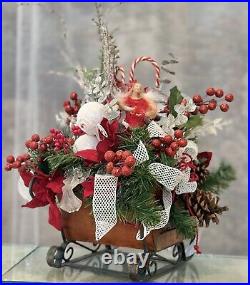 LARGE Holiday Christmas Centerpiece Sleigh Tabletop Bear Decorative Floral Decor