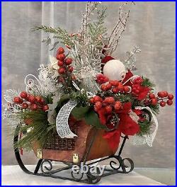 LARGE Holiday Christmas Centerpiece Sleigh Tabletop Bear Decorative Floral Decor