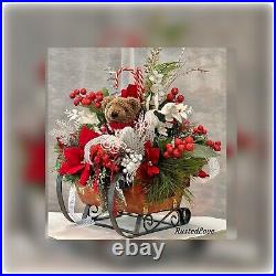 LARGE Holiday Christmas Centerpiece Sleigh Tabletop Bear Decorative Floral Decor