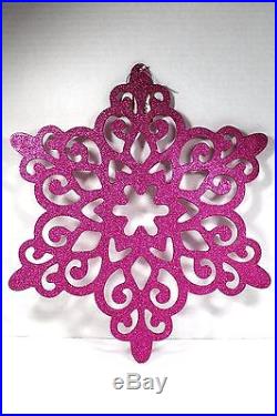 LARGE PINK GLITTER SNOWFLAKE CHRISTMAS ORNAMENT 15 OUTSIDE INSIDE HOLIDAY DECOR