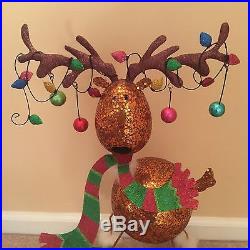 LARGE Pier 1 One Glitter Reindeer w Dangling Bulbs Christmas Decor Holiday NEW