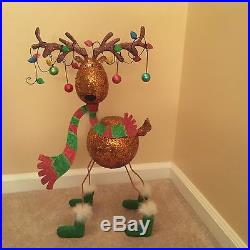 LARGE Pier 1 One Glitter Reindeer w Dangling Bulbs Christmas Decor Holiday NEW