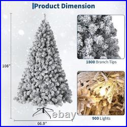 LED Artificial Christmas Tree 4-9 ft Pre-Lit PVC Snow Tree Holiday Decor