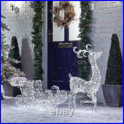 LED Christmas Reindeer & Sleigh Snow Decoration Acrylic Outdoor Garden lights