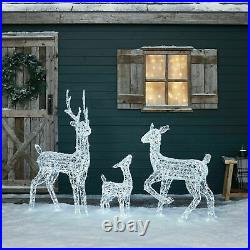 LED Christmas Reindeer Snow Decoration Acrylic Plug In Outdoor Garden Light Up