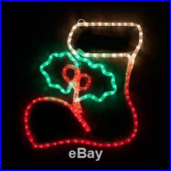 LED Christmas Rope Light Stocking with Holly Outdoor Indoor Window Yard Decor