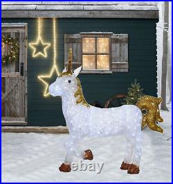 LED Christmas Unicorn Snow Decoration Acrylic Plug In Outdoor Garden Light Up