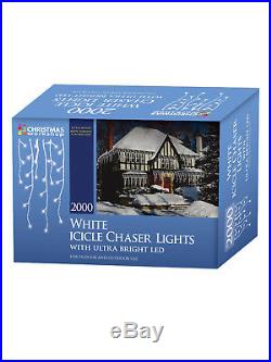 LED Icicle Chaser Lights 2000 Bright White Christmas Party Outdoor Xmas Deluxe
