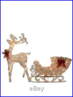 LED Light Up Deer & Sleigh Set Christmas Holiday Lawn Decoration Indoor/Outdoor