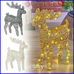 LED Light Up Reindeer 45cm Plastic Rattan Wire Frame Christmas Home Decorations