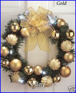 LED Lighted Christmas Door/Wall Decor Holiday Ornament Wreath 15 Shiny, GOLD