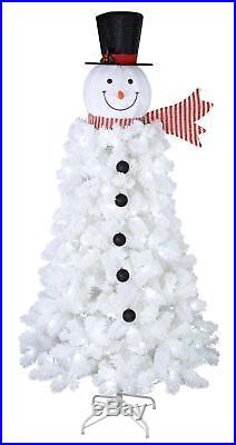LED Pre-Lit Christmas Tree 6.5 ft. With BONUS Snowman Topper Cool White Lights NEW