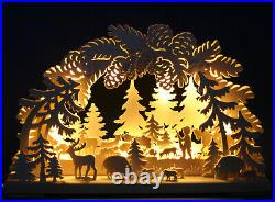 LED Schwibbogen 43cm x 30cm Waldmotiv mit Tieren Lichterbogen aus dem Erzgebirge