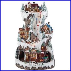 LED Winter Ski Village Scene with Rotating Train and Music Christmas Decoration