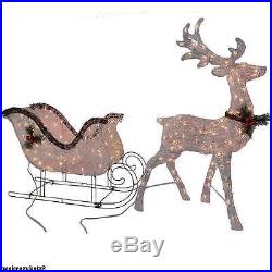 Lighted Grapevine Reindeer And Sleigh Set 2 Pcs Gorgeous