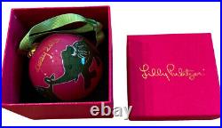 LILLY PULITZER 2013 Hotty Pink Green Elephants Glass Ornament in Original Box