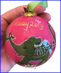 LILLY PULITZER 2013 Hotty Pink Green Elephants Glass Ornament in Original Box