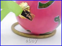 LILLY PULITZER 2013 Hotty Pink Green Elephants Glass Ornament in Original Box