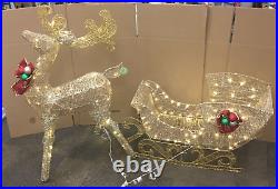 LN National Tree Co. Gold Glitter LED Lit Santa Sleigh & Reindeer Indoor Outdoor