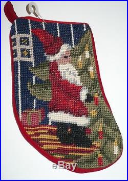 LOT 3 Christmas Holiday Needlepoint Stocking Santa Claus Wreath Home Decor Gift