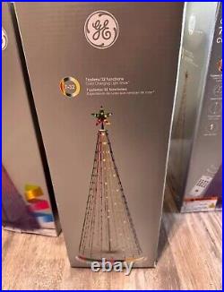 LOT OF 3 GE 7 ft Color Changing LED Lights Christmas Tree Color Tech Effects