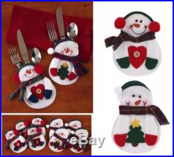 LOT OF 8 FELT CHRISTMAS SNOWMAN SILVERWARE / CUTLERY HOLDERS HOLIDAY TABLE DECOR