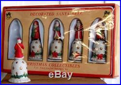 (LOT X5) Hand Crafted Porcelain Santa Christmas Bells Collectible