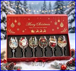 LUXURY NEW Christmas 3D Wine Glass Collection Gift Box Set, 6 Festive Designs