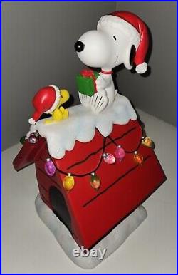 Large 20in Peanuts Snoopy and Woodstock On Lighted LED Dog House Christmas