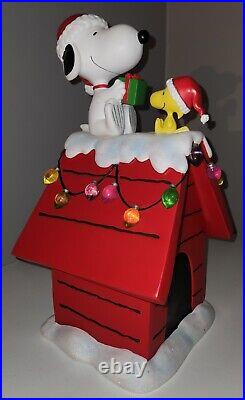 Large 20in Peanuts Snoopy and Woodstock On Lighted LED Dog House Christmas