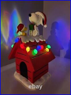Large 20in Peanuts Snoopy and Woodstock On Lighted LED Dog House Christmas