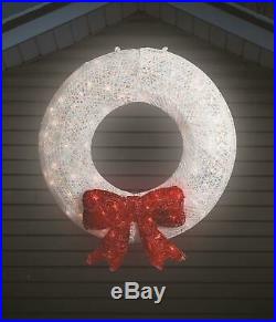 Large 36 Lighted White Christmas Wreath Sculpture Outdoor Christmas Decor Yard