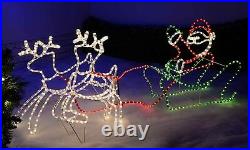 Large 3D Rope Light Silhouette Reindeer Santa on Sleigh 240cm Xmas Decor New