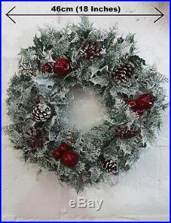 Large 41cm Artificial Christmas Wreath Snow White Berries Holly Ivy Fern Foliage