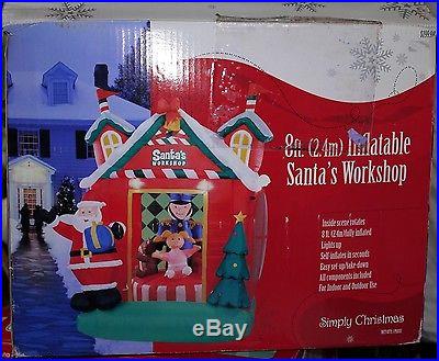 Large 8 Foot Airblown Inflatable Animated Santa's Workshop w/rotating scene RARE