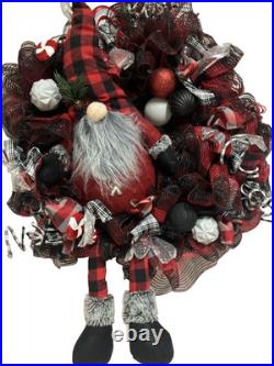 Large Buffalo Plaid Gnome Christmas Wreath Withfill Body Gnome Plush 24×29