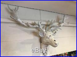 Large Distressed Cream Deer Head Wall Sculpture Deer Antler Head
