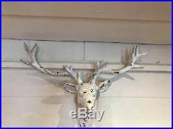 Large Distressed Cream Deer Head Wall Sculpture Deer Antler Head